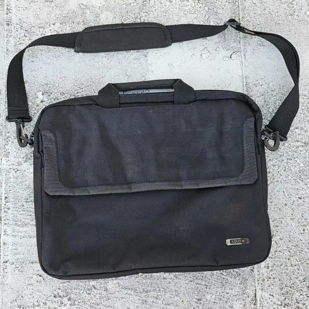 Solo New York Men Laptop Bag Black Polyester Travel Bag Outside Pocket 16X12 in